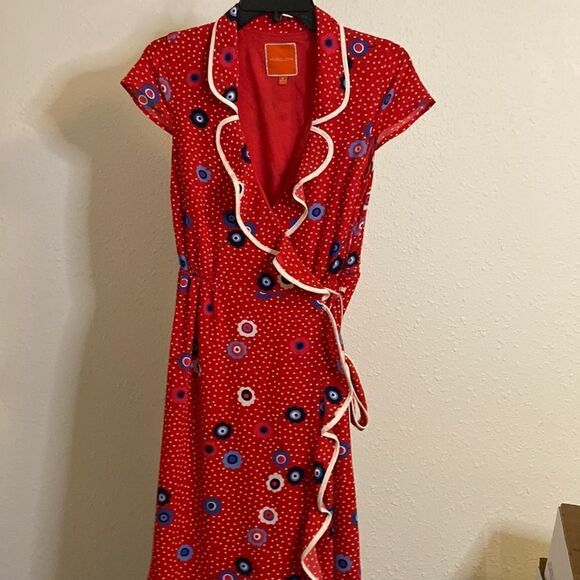 ModCloth Floral and Polkadot Red Wrap Dress size Small - Picture 3 of 8